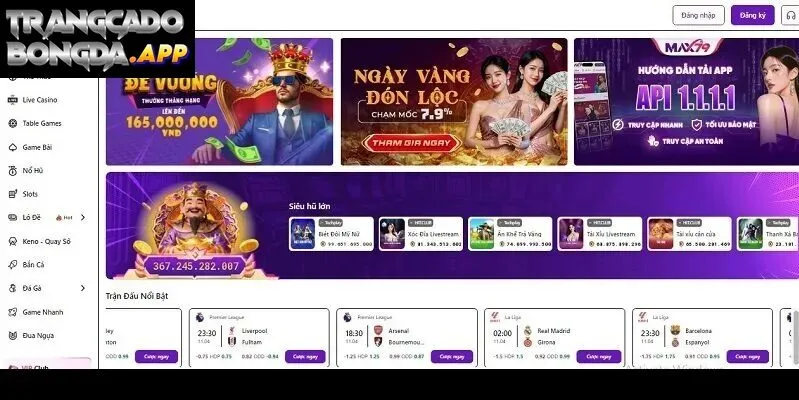 Giao diện trang chủ Max79 hiện đại và chuyên nghiệp