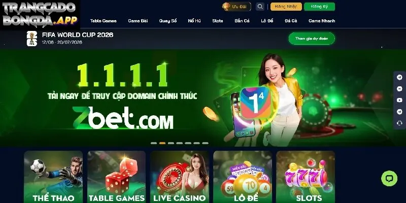 Giao diện trang chủ Zbet cực kỳ hiện đại và bắt mắt